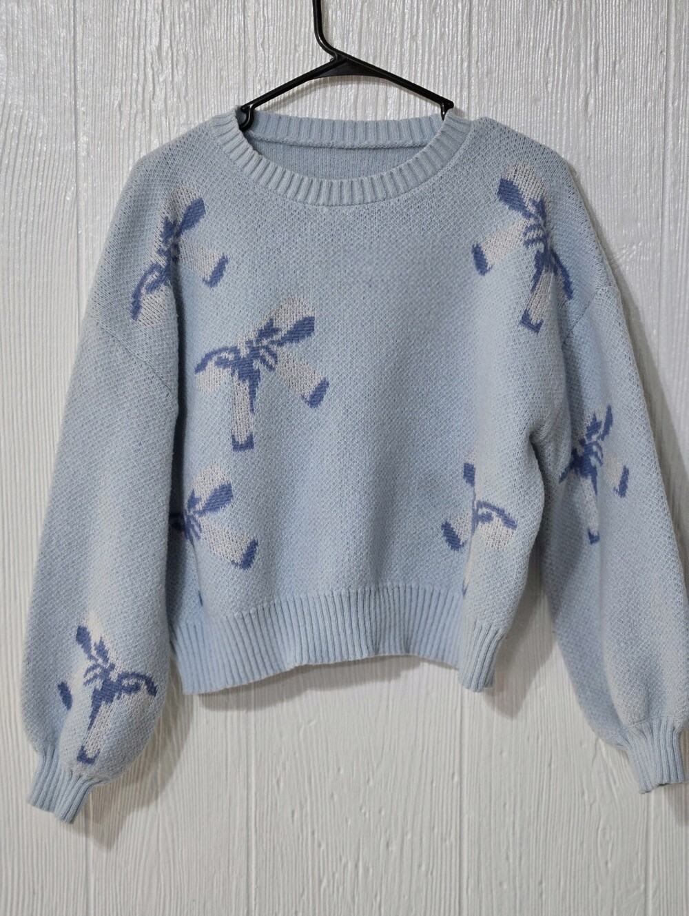 Adorable Light Blue With Bows Pull Over Sweater Size M